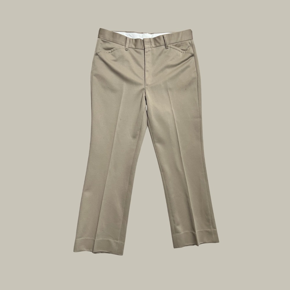 Vintage 70s Farah Mens Slacks Khaki Tan Straight Leg Pants Made in USA 35x27